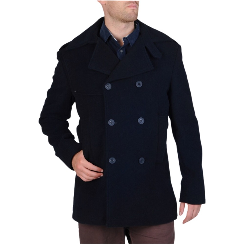 West End Black Double Breasted Wool Blend Pea Coat